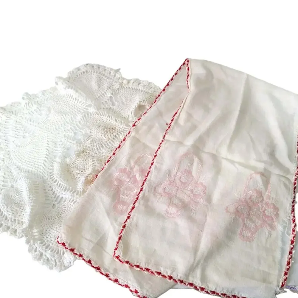 CRAFTS Upcycle Vintage Embroidered Estate Crochet Runners Table Doilies Lot Of 2